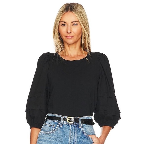 Nation LTD Gracie Pintuck Combo Tee in Jet Black - Picture 1 of 10